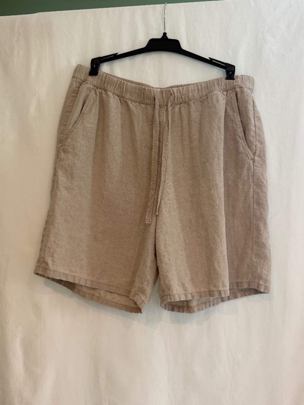 Eileen Fisher Large Natural Linen Pull On Drawstring Shorts